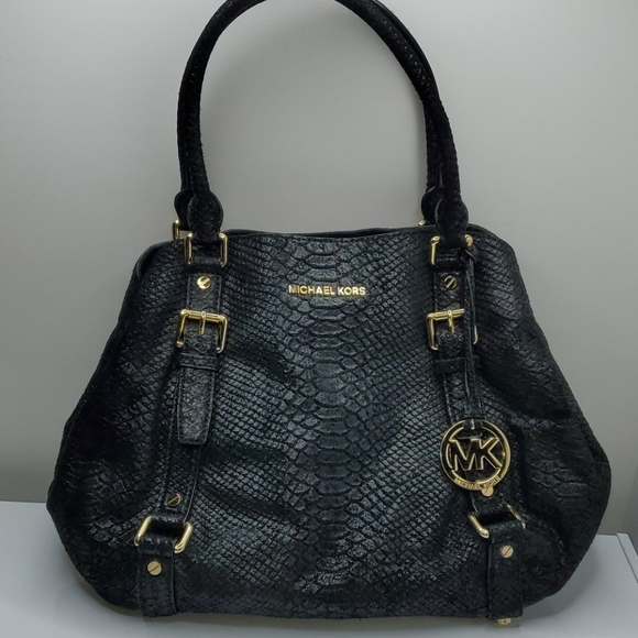 Michael Kors Bedford Large Python Embossed Black - Picture 5 of 8